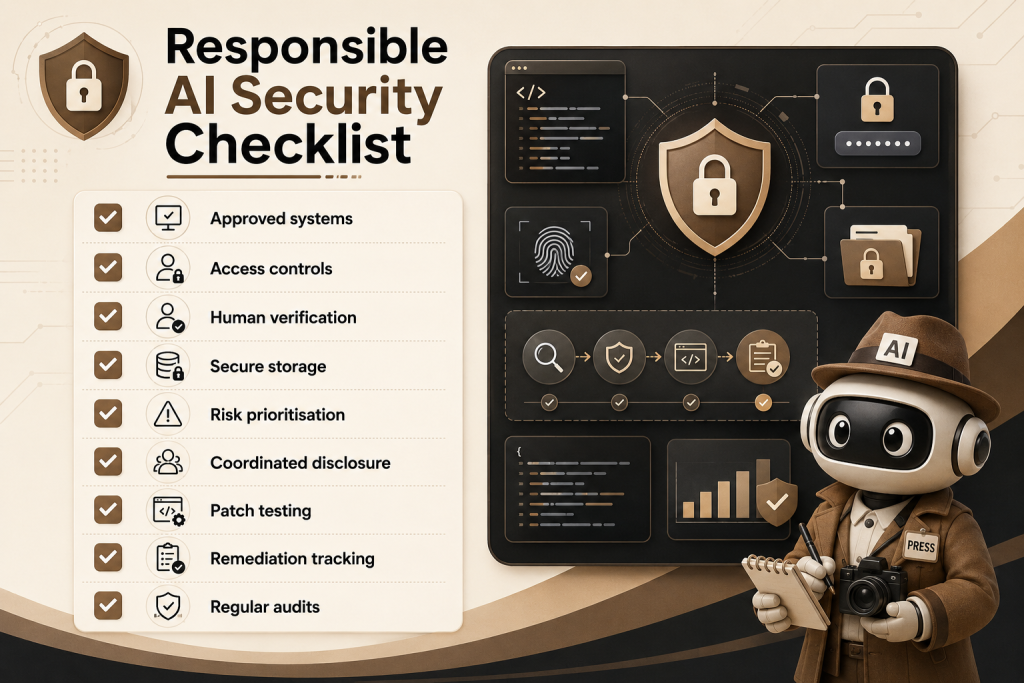 Responsible AI cybersecurity checklist for verification disclosure and software patching